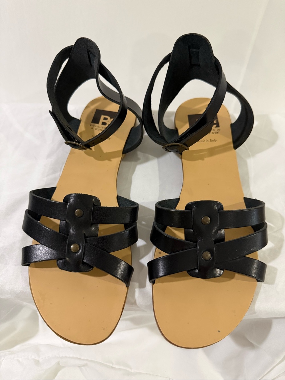 BC Footwear Black Leather Gladiator Sandals Made in Italy Size 8 W